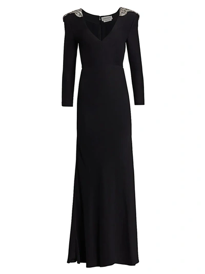 Shop Alexander Mcqueen Women's Embellished Long-sleeve Gown In Black