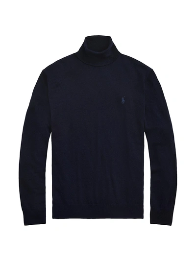 Shop Polo Ralph Lauren Men's Regular-fit Washable Merino Wool Turtleneck Sweater In Hunter Navy