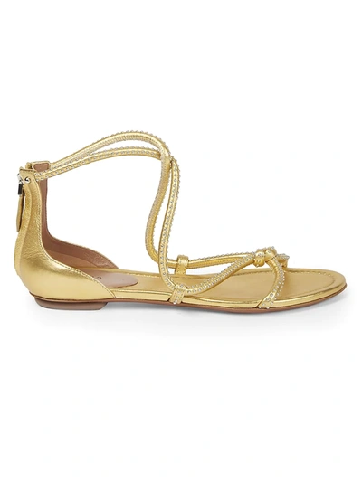 Shop Alaïa Women's Studded Flat Leather Sandals In Gold