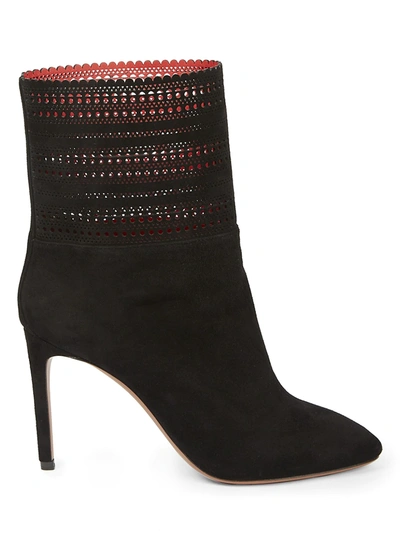 Shop Alaïa Laser Cut Leather Ankle Boots In Noir Rouge