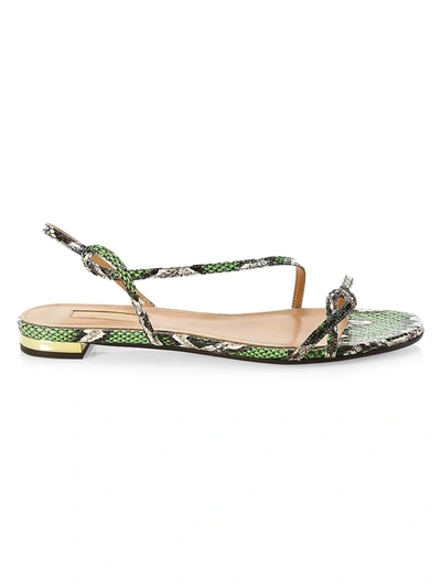 Shop Aquazzura Women's Serpentine Snakeskin Slingback Sandals In Jungle Green