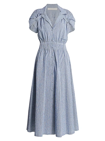 Shop By Any Other Name Women's Shirred Waist Tea Dress In Blue Stripe