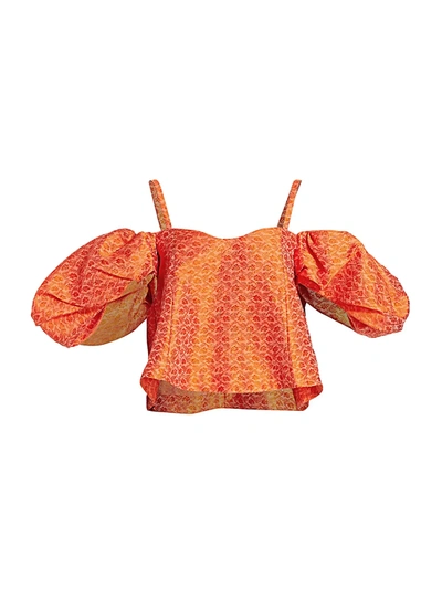 Shop Rosie Assoulin Ra Ra Cold-shoulder Puff-sleeve Top In Persimmon