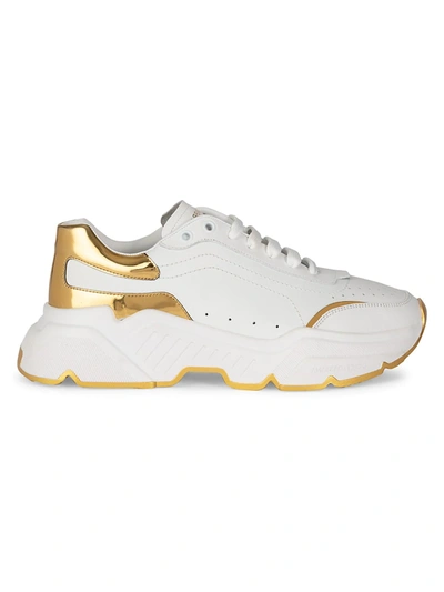 Shop Dolce & Gabbana Daymaster Chunky Metallic Leather Sneakers In Bianco