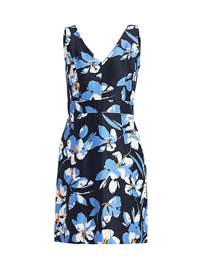 Shop Milly Hibiscus Print Sheath Dress In Navy