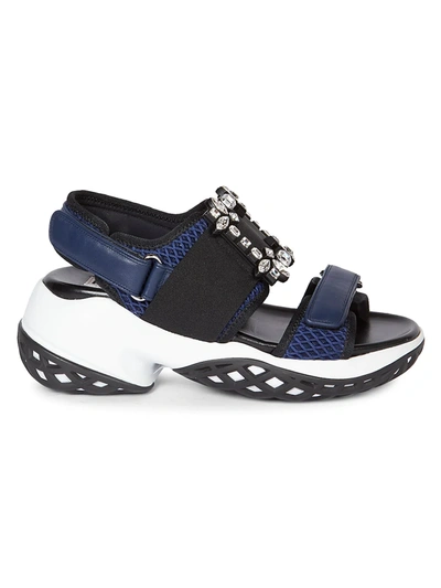 Shop Roger Vivier Viv Run Strass Buckle Sport Sandals In Navy Black