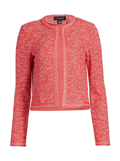 Shop St John Women's Marled Space Dyed Tweed Knit Jacket In Coral Multi