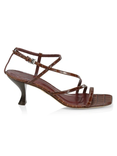 Shop Staud Gita Croc-embossed Leather Sandals In Brown