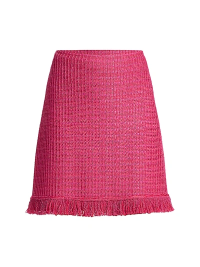 Shop St John Women's Poppy Textured Wool-blend Fringe A-line Skirt In Camellia Multi