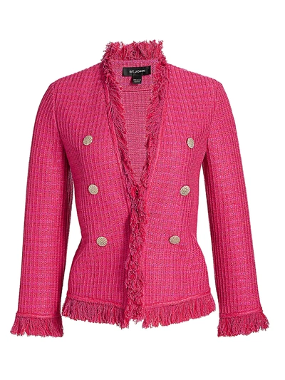 Shop St John Women's Poppy Textured Fringe Wool-blend Jacket In Camellia Multi