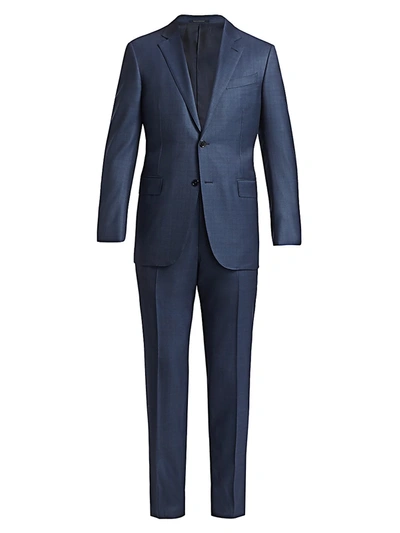Shop Ermenegildo Zegna Men's Tonal Plaid Wool Single-breasted Suit In Blue
