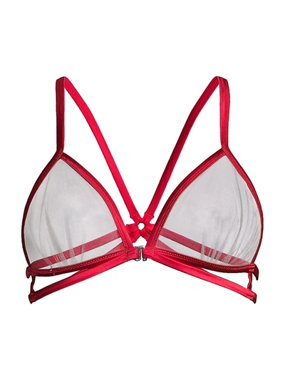 Shop Fleur Du Mal Luxe Silk Strappy Bondage Bra In Pop Cherry