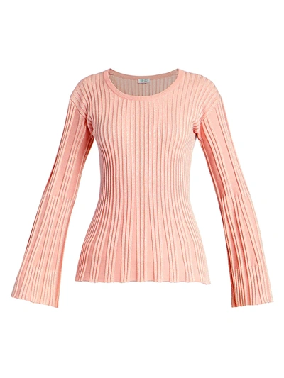 Shop Kenzo Lurex Ribbed Knit Bell-sleeve Sweater In Flamingo Pink