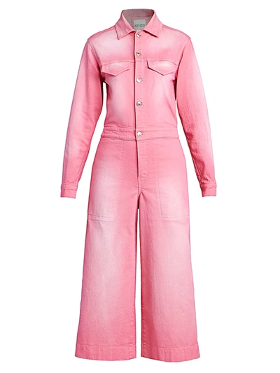 Shop Kenzo Denim Culotte Jumpsuit In Flamingo Pink