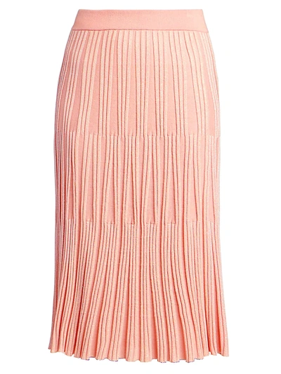 Shop Kenzo Lurex Ribbed Knit Midi Skirt In Flamingo Pink