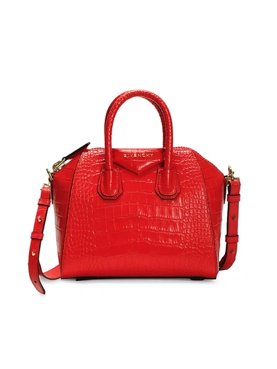 Shop Givenchy Women's Mini Antigona Croc-embossed Leather Satchel In Red