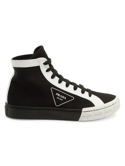 Shop Prada Men's Gabardine High-top Sneakers In Black White