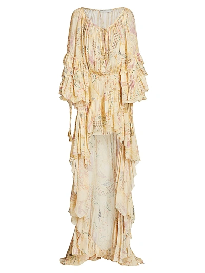 Shop Etro Women's Ladies Of The Road Ruffle High-low Gown In Gold