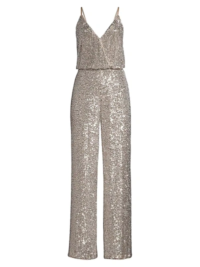 Shop Aidan Mattox Sequin Blouson Jumpsuit In Champagne Silver