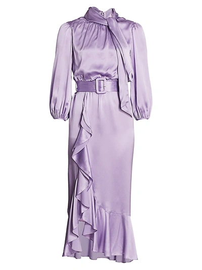 Shop Cinq À Sept Bella Silk Belted Midi Dress In Lavender Mist