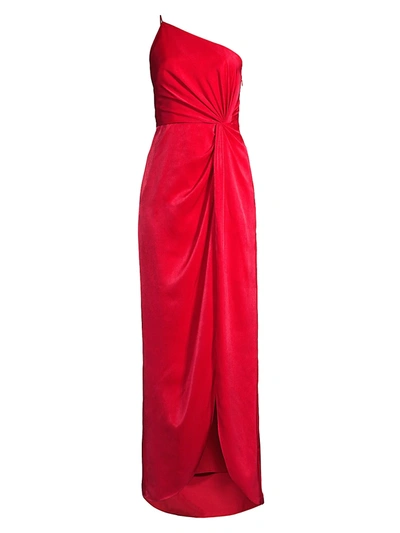 Shop Aidan Mattox Draped Twill One-shoulder Gown In Red