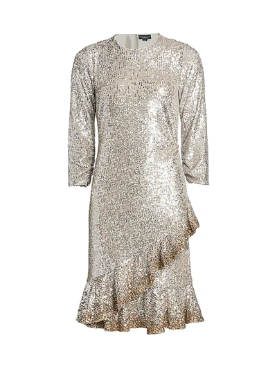 Shop Ahluwalia Sequin Ruffle-hem Dress In Silver Gold