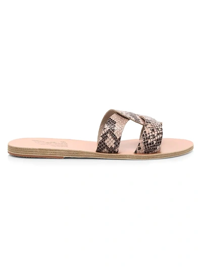 Shop Ancient Greek Sandals Desmos Flat Snakeskin-embossed Leather Sandals In Python