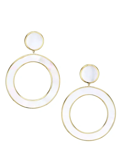 Shop Ippolita Polished Rock Candy 18k Yellow Gold & Mother-of-pearl Stone Dot Open Circle Slice Earrings