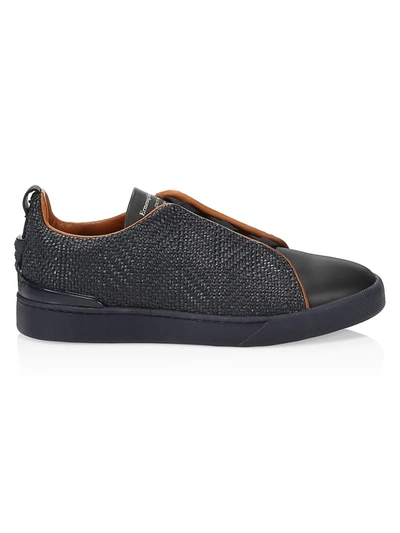 Shop Ermenegildo Zegna Men's Nav Leather Sneakers In Navy