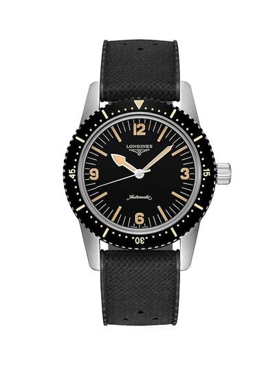 Shop Longines Men's Skin Diver Stainless Steel, Pvd & Rubber Strap Watch In Black