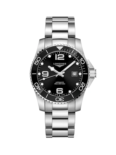 Shop Longines Men's Hydroconquest 41mm Stainless Steel & Ceramic Bracelet Automatic Diving Watch In Black