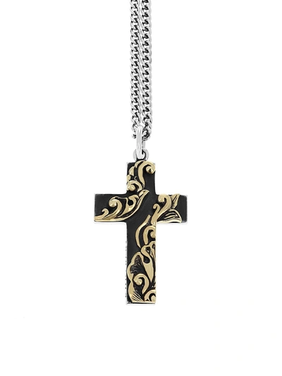 Shop King Baby Studio Men's New Classics Goldtone Scroll Cross Pendant Necklace In Silver