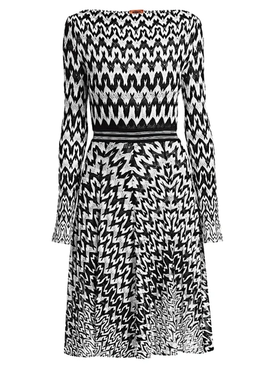 Shop Missoni Women's Long Sleeve Knit Fit-&-flare Dress In Black White