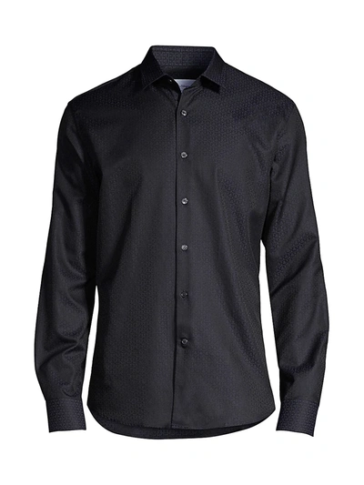 Shop Ferragamo Men's Basic Woven Print Shirt In Dark Navy