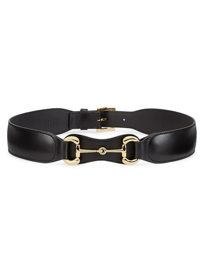 Shop Gucci Women's Leather Belt With Horsebit In Black