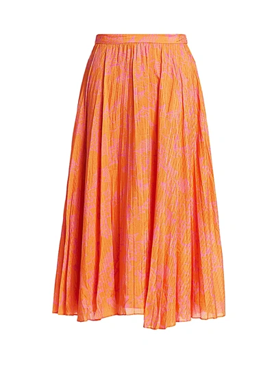 Shop Tanya Taylor Women's Jeana Pleated Skirt In Ikat Flower Orange