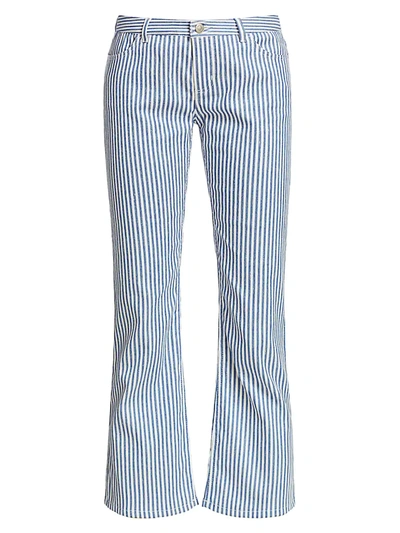 Shop Piazza Sempione Striped Cropped Flare Pants In Linen
