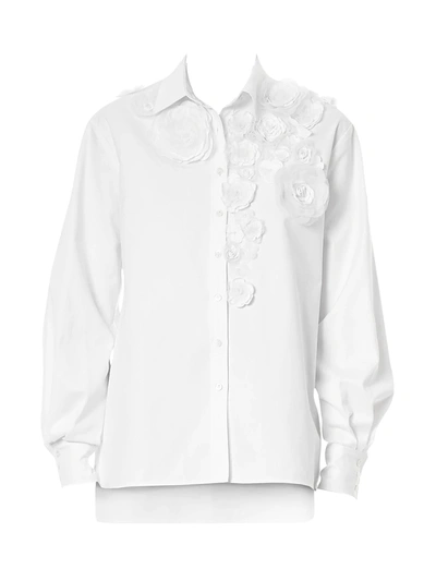 Shop Carolina Herrera Floral Appliqué Evening Shirt In White