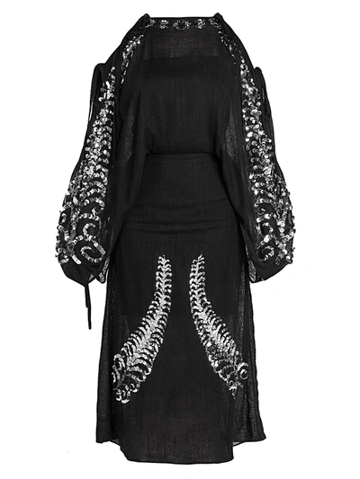 Shop Prada Women's Sequin Embroidered Cold Shoulder Dress In Black