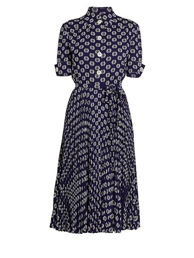 Shop Prada Women's Jacquard Pleated Midi Dress In Navy