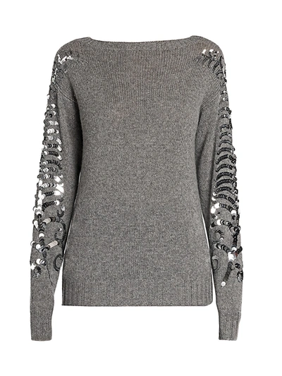 Shop Prada Women's Sequin Detail Cashmere Sweater In Grey