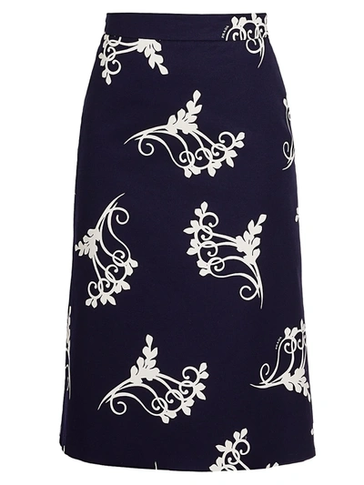 Shop Prada Women's Scroll Print A-line Midi Skirt In Navy