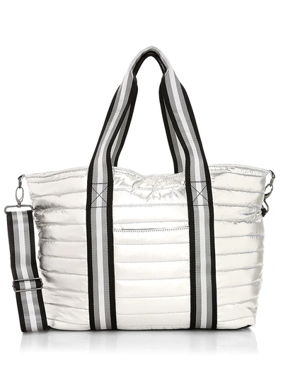 Shop Think Royln Wingman Metallic Quilted Tote In New Silver