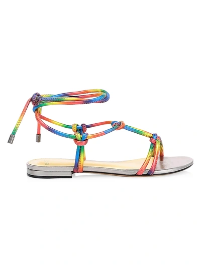 Shop Alexandre Birman Women's Rebecca Knotted Rainbow Flat Leather Sandals In Neutral