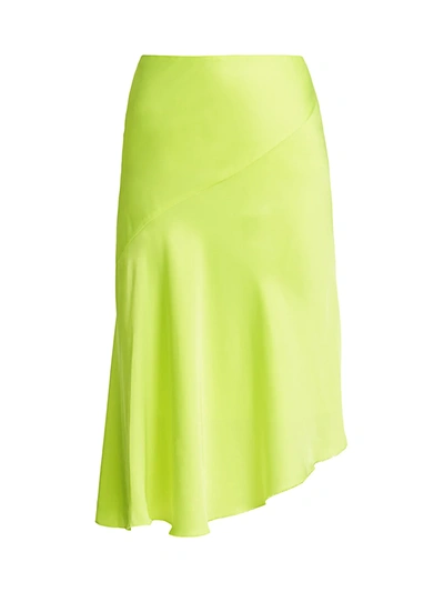 Shop Helmut Lang Women's Asymmetric Satin Skirt In Neon Yellow