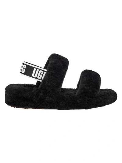 Shop Ugg Oh Yeah Sheepskin Slingback Slippers In Black