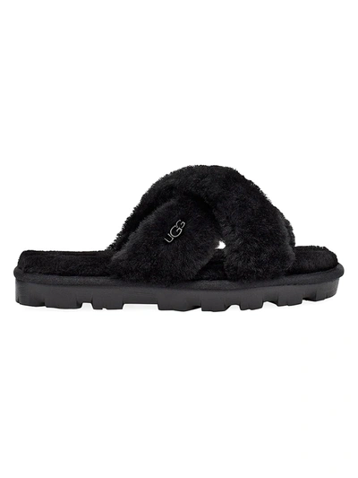 Shop Ugg Women's Fuzzette Sheepskin Slippers In Black