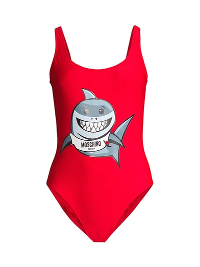 Shop Moschino Women's Shark One-piece Swimsuit In Red