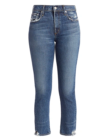 Shop Agolde Toni Mid-rise Straight-leg Ankle Distressed-hem Jeans In Stratosphere