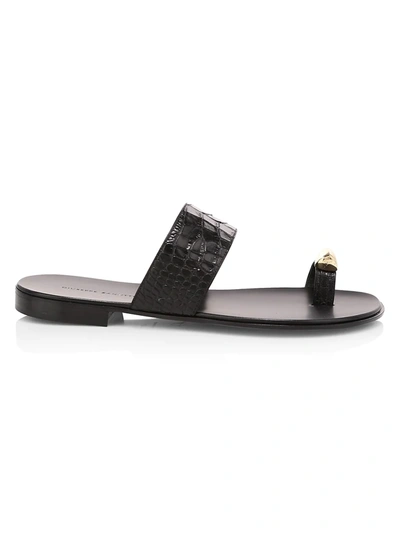 Shop Giuseppe Zanotti Men's Croc-embossed Leather Toe-loop Sandals In Black